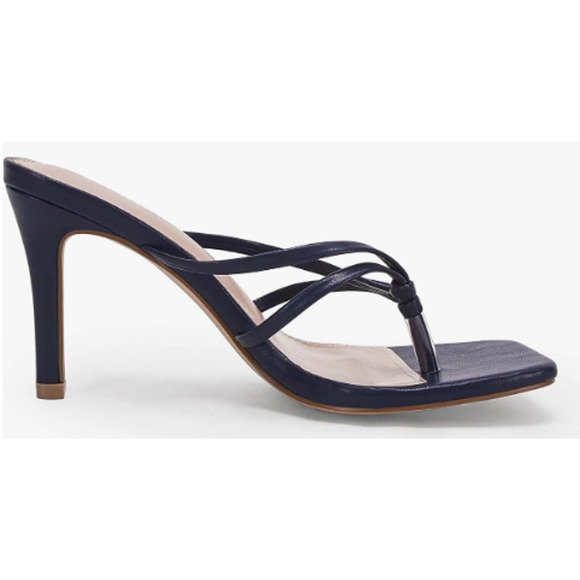 Coutgo Women's Heeled  Square toe Slip-on Stiletto Sandals, Navy, Size 8.5 - Picture 1 of 5